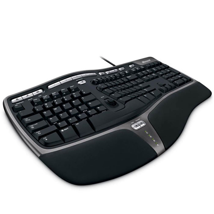 Microsoft Natural Ergonomic Keyboard 4000 (B2M-00020), Black клавиатураB2M-00020 Microsoft Natural Ergonomic Keyboard 4000 (B2M-00020), Black клавиатураB2M-00020Microsoft Natural Ergonomic Keyboard 4000 - это проводная клавиатура с дополнительными клавишами для запуска интернет-приложений и мультимедийных программ. Она отличается эргономичным дизайном и удобством эксплуатации. Клавиатура имеет латинскую и русскую раскладки.Учитывая время, которое ваши руки проводят на клавиатуре, инвестиция в новейшие эргономичные клавиатуры Майкрософт, лидеры продаж, принесут дивиденды в виде комфорта в работе. По некоторым исследованиям клавиатуры с эргономичным дизайном, такие как линия продуктов Microsoft Natural ассоциировались со значительным ослаблением симптомов туннельного синдрома в запястье. Расположите запястья на мягкой опоре для кистей в расслабленном состоянии, под естественным углом на этой клавиатуре с выгнутой поверхностью клавиш, эргономичным изгибом и обратным наклоном. Помимо комфорта и удобной опоры вы сможете насладиться тем, как быстро и удобно осуществляется поиск файлов, папок и веб-страниц с помощью настраиваемых горячих клавиш, которые всегда под рукой. Используйте регулятор масштаба, расположенный в середине клавиатуры, чтобы приближать и уменьшать одним касанием пальца.Эргономичный изогнутый дизайнУлучшенные кнопки F с функцией блокировкиКлавиша увеличения/уменьшения изображенияКлавиши быстрого доступа к Интернет навигации и мультимедийным функциямНастраиваемые горячие кнопкиМягкая прорезиненная подставка под запястьеТребуется дополнительная установка ПО