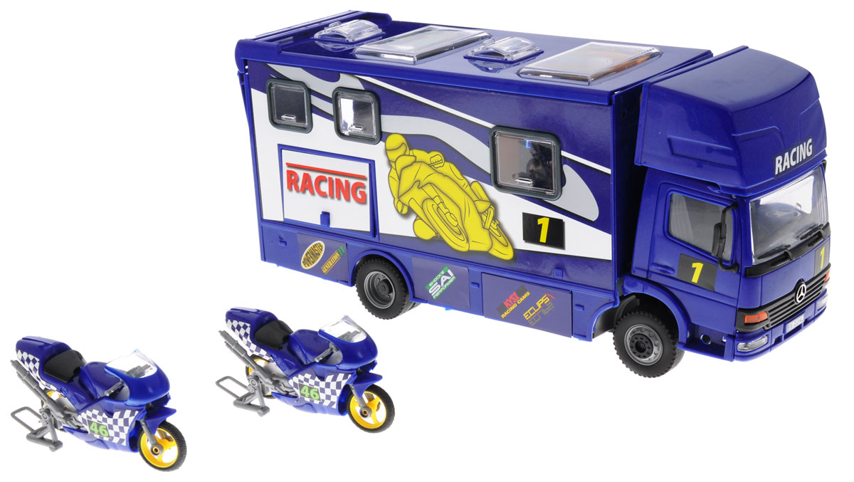 Dickie Toys Трейлер для мотогонок c 2 мотоциклами цвет синий
