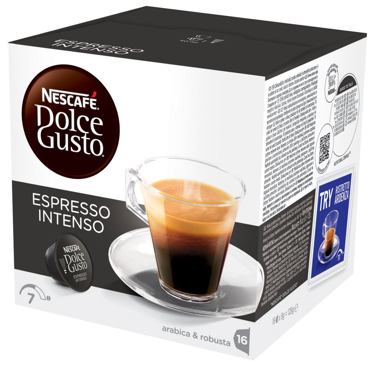 Nescafe Dolce Gusto Espresso Intenso кофе в капсулах, 16 шт12045793 Nescafe Dolce Gusto Espresso Intenso кофе в капсулах, 16 шт12045793Если вы любите выпить чашечку эспрессо после ужина, вам понравится и капсульный эспрессо Intenso из кофе средней прожарки. Intenso обладает изысканным ореховым ароматом, который добавляет дополнительную изюминку в вашу чашку. Теплая пряность и намеки на спелые летние фрукты придают этому капсульному кофе изысканную сложность с великолепным вкусом, подходящим для любого времени суток.Благодаря максимальному давлению до 15 бар в кофемашинах Nescafe Dolce Gusto, эти капсулы не только создают вкусный эспрессо, но и оформляют ваш напиток аппетитным слоем пенки. Шелковая пенка медового цвета дополняет великолепный вкус вашего Intenso из капсулы эспрессо с самого первого глотка. Восхитительные ароматы миндаля и вишни делают эспрессо Intenso идеальным для смакования после ужина с друзьями или просто как приятный способ отвлечься от забот.