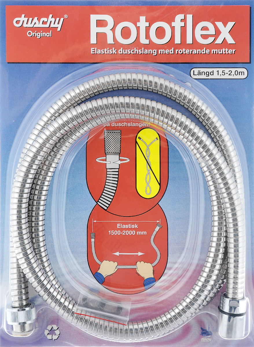 Душевой шланг Duschy Rotoflex. Antitwis, длина 1,5 - 2 м213-90 Душевой шланг Duschy Rotoflex. Antitwis, длина 1,5 - 2 м213-90Растягивающийся шланг Duschy Rotoflex. Antitwis выполнен из высококачественного металла длиной 150 - 200 см. Он оснащен конической хромированной гайкой для лейки и системой, которая позволяет ему никогда не перекручиваться. Его можно использовать для замены неисправного элемента.