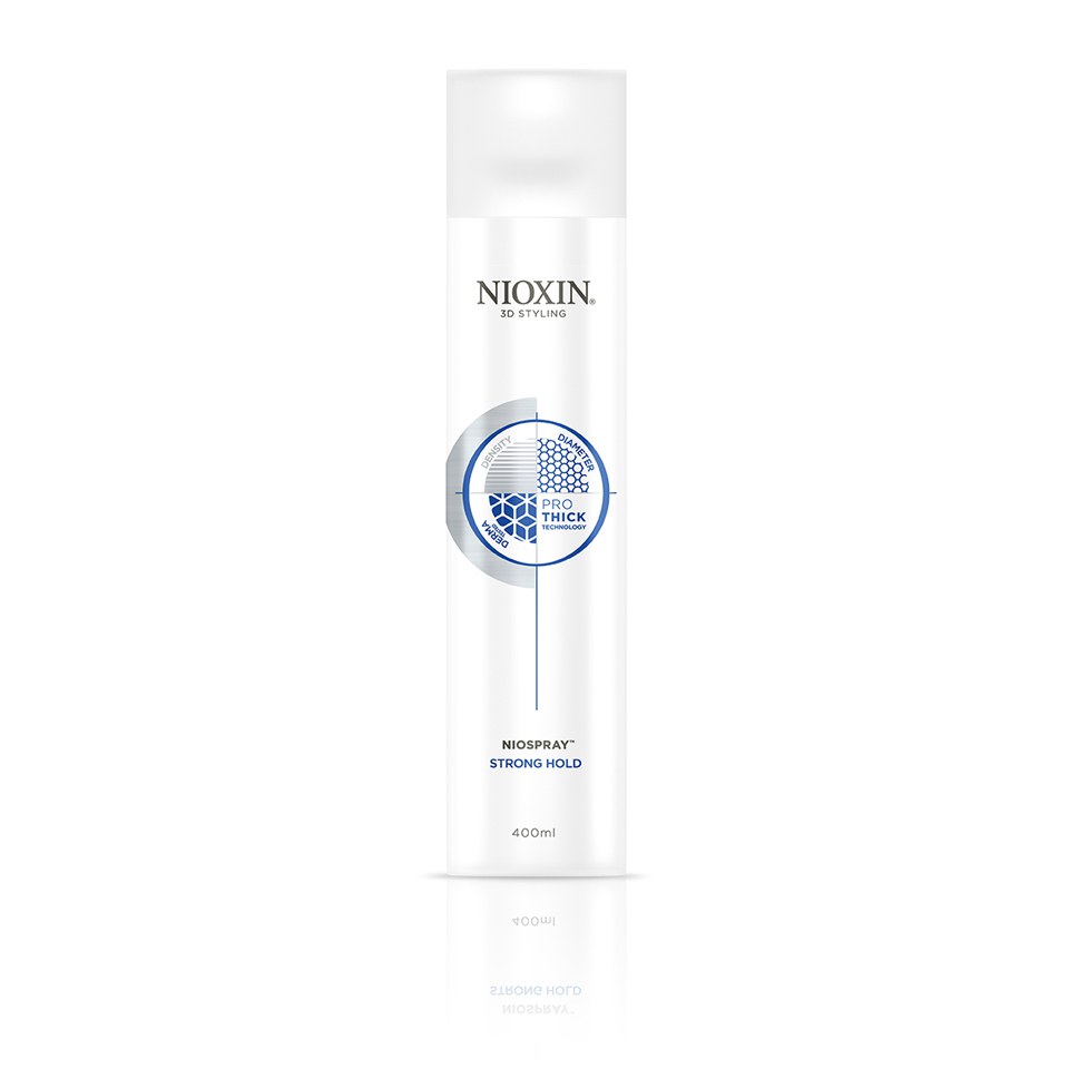 Nioxin 3D Styling Niospray Strong Hold - Лак спрей сильной фиксации 400 мл81508294/3706 Nioxin 3D Styling Niospray Strong Hold - Лак спрей сильной фиксации 400 мл81508294/3706Лак для волос сильной фиксации для продолжительного объемного результата укладки.Технология ProThickProThick – это профессиональный комплекс уплотняющих полимеров, который обертывает каждый волос и формирует связи между волосами для создания объема. Полимерный комплекс увеличивает толщину каждого волоса, а созданный объем позволят легко уложить волосы в объемную прическу.