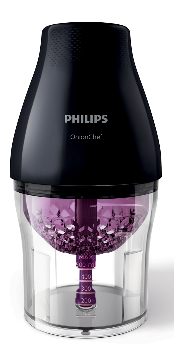 Philips HR2505/90 измельчительHR2505/90 Philips HR2505/90 измельчительHR2505/90Наконец вы можете нарезать продукты, как настоящий шеф-повар. В многофункциональном измельчителе Philips OnionChef с технологией ChopDrop кусочки лука и других ингредиентов всегда получаются ровными и не слипаются. Отдельное высокоскоростное лезвие позволяет готовить фарш, а также измельчать зелень и многие другие продукты.Технология ChopDrop:При разработке технологии ChopDrop в компании Philips были учтены все сложности, связанные с нарезкой ингредиентов (особенно лука) — теперь вы можете нарезать продукты без труда, как настоящий шеф-повар. Камера уникальной конструкции удерживает ингредиенты внутри, в то время как три острых ножа измельчают их. При достижении оптимального размера сухие и ровные кусочки попадают в чашу. Прибор идеально походит для обработки лука, различных овощей, фруктов, сыра, орехов и других продуктов.Мощный мотор 500 Вт:Мотор многофункционального измельчителя Philips OnionChef с высокой мощностью 500 Вт обеспечивает легкое и быстрое измельчение даже твердых ингредиентов.Крупная нарезка при помощи ChopDrop:При использовании технологии ChopDrop измельчитель Philips OnionChef работает с оптимальной низкой скоростью. Поэтому кусочки всегда получаются ровными и не слипаются — как при измельчении лука и других мягких ингредиентов, например цукини, вареных яиц, перца или моцареллы, так и при обработке твердых продуктов, например орехов или моркови. Идеальный прибор для ежедневного приготовления любимых блюд, а также соусов и закусок (сальса, цацики), ризотто и многого другого!Лезвия для быстрой и мелкой нарезки:Дополнительное высокоскоростное лезвие измельчителя Philips OnionChef позволяет мелко нарезать разнообразные ингредиенты — например, мясо, орехи, сухофрукты, травы, пармезан, шоколад и многое другое — с мастерством настоящего шеф-повара. Вы сможете измельчить мясо для татарского бифштекса, фрикаделек, соуса болоньезе или тако, приготовить домашний соус песто или хумус, а также энергетический батончик или заправку для любимого салата.Автоматический выбор скорости:Измельчитель Philips OnionChef имеет два режима и оснащен функцией автоматического выбора скорости. Таким образом достигаются наилучшие результаты при выполнении различных задач: низкая скорость предназначена для крупной нарезки при помощи технологии ChopDrop, а высокая скорость — для мелкой нарезки при помощи отдельного высокоскоростного лезвия. Прибор распознает нужный режим и регулирует скорость автоматически, что обеспечивает неизменное достижение желаемого результата.Легко добавлять ингредиенты:Включить измельчитель Philips OnionChef очень легко: просто нажмите на верхнюю часть изделия, присоединенную к чаше. Больше не нужно устанавливать параметры, пользоваться дополнительными кнопками и поворачивать регуляторы. Профессиональная нарезка продуктов одним нажатием!Острые лезвия из нержавеющей стали:Многофункциональный измельчитель Philips OnionChef оснащен острыми лезвиями из нержавеющей стали. Благодаря технологии ChopDrop три заточенных ножа нарезают мягкие продукты на ровные кусочки — они не слипаются и не превращаются в пюре. Отдельное высокоскоростное лезвие позволяет измельчать твердые ингредиенты.