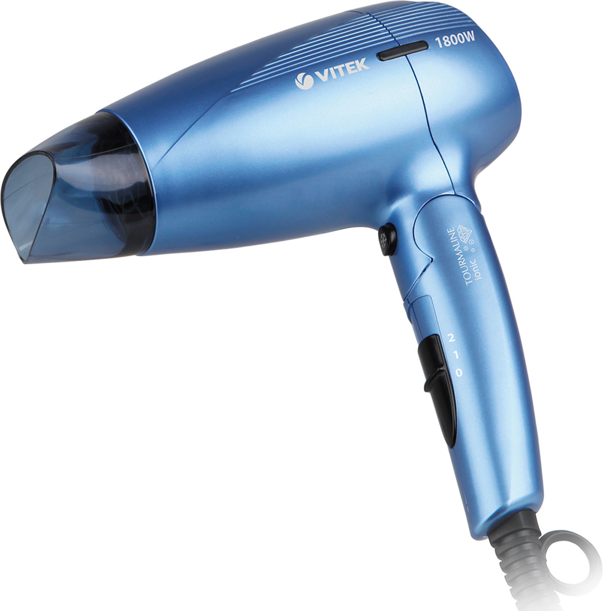 Vitek VT-2316 B фенVT-2316(B) Vitek VT-2316 B фенVT-2316(B)Легко уложить волосы при этом сохранив их естественное здоровье вам позволит мощный, стильный и удобный фен Vitek VT-2316 B. Данное устройство гармонично сочетает в себе приятный дизайн и оптимальный набор функций, которые позволят быстро высушить волосы и создать стильную укладку. Важным преимуществом модели является наличие функции Tourmaline Ionic: благодаря данной технологии в фене генерируются ионы, которые предотвращают электризацию волос. Фен оснащен двумя скоростями работы, поэтому вы всегда можете изменить как температурный режим, так и интенсивность подачи горячего или холодного воздуха. Концентратор позволит придать волосам объем у корней, а режим подачи холодного воздуха – зафиксировать получившуюся прическу. Такой фен вы всегда можете взять с собой в путешествие, удобно уложив в чемодане благодаря складной ручке. Петелька для подвешивания позволит удобно повесить фен в ванной, экономя пространство.