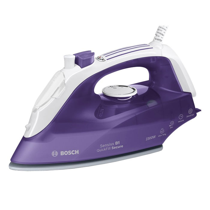 Bosch TDA2680, Purple White утюгTDA2680 Bosch TDA2680, Purple White утюгTDA2680Bosch TDA2680 - утюг с подачей пара, который сам заботится о себе: легко заполняется водой и отключается сам автоматически.Подошва PalladiumGlissee: с каналами для подачи пара и 3-фазовым дизайном отверстий для оптимального распространения пара и идеального скольжения.Система 3AntiCalc: функция тройной очистки с самоочищающейся системой, системой calcn clean и встроенной системой anti-calc.QuickFill: большое отверстие для залива воды с крышкой для невероятно быстрого и простого залива/слива водыНадежная функция автоматического отключения auto shut-off: прибор отключается автоматически, если им не пользуются - для более безопасного глажения.