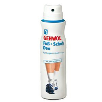 Gehwol Foot+Shoe Deodorant - Дезодорант для ног и обуви 150 мл1*23608 Gehwol Foot+Shoe Deodorant - Дезодорант для ног и обуви 150 мл1*23608Дезодорант для ног и обуви Геволь (Gehwol Foot+Shoe Deodorant) предназначен для ежедневного ухода за ногами. Идеально подходит для занятий спортом и активного отдыха.Цинка рицинолеат предотвращает и мягко удаляет запах как на ногах, так и в обуви. Спрей превосходно защищает от неприятного запаха и придает ощущение свежести в течение всего дня. Противомикробное действие компонентов ( в составе триклозан) защищает от возникновения грибковых инфекций при посещении бани, сауны или бассейна.