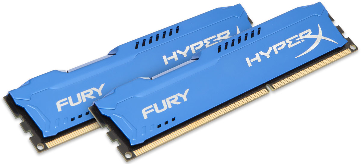 Kingston HyperX Fury DDR3 1866 МГц 2x4GB, Blue комплект оперативной памяти (HX318C10FK2/8)HX318C10FK2/8 Kingston HyperX Fury DDR3 1866 МГц 2x4GB, Blue комплект оперативной памяти (HX318C10FK2/8)HX318C10FK2/8Модули памяти Kingston HyperX FURY DDR3 автоматически разгоняются до максимальной заявленной частоты, а простота иавтоматическая конфигурируемость позволяют быстрее включаться в игру и мгновенно выходить на высочайшие скорости, необходимые для победы. Благодаря низкому напряжению (от 1,35 В) потребляется меньше энергии и выделяется меньше тепла, при этом поддерживаются новые чипсеты Intel 100 Series. Ассиметричный и агрессивный дизайн модулей, а также высококачественный алюминий и граненая отделка позволят вам выделиться среди стандартных квадратных конструкций.