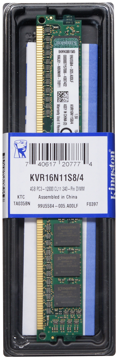 Kingston DDR3 4GB 1600 МГц модуль оперативной памяти (KVR16N11S8/4)