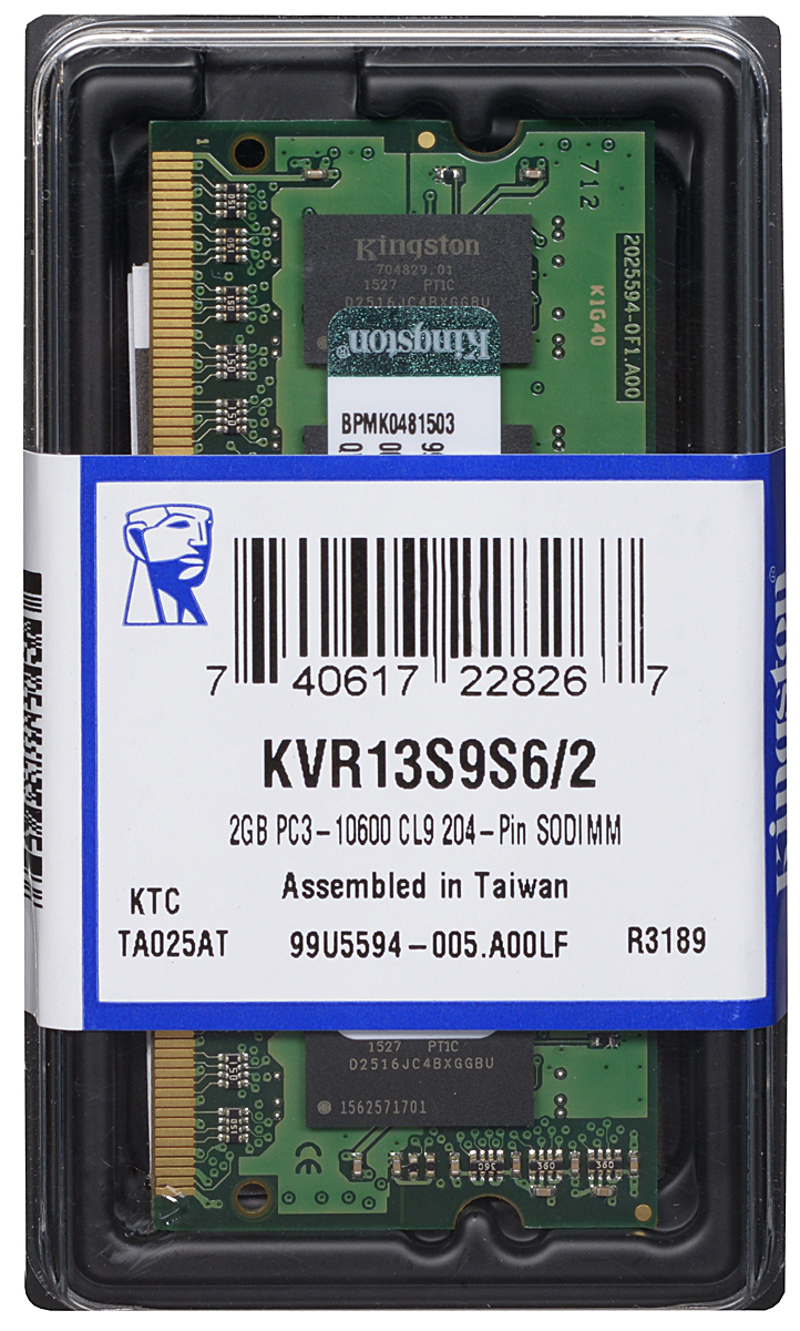 Kingston DDR3 2GB 1333 МГц модуль оперативной памяти (KVR13S9S6/2)KVR13S9S6/2 Kingston DDR3 2GB 1333 МГц модуль оперативной памяти (KVR13S9S6/2)KVR13S9S6/2Модуль оперативной памяти Kingston типа DDR3 для ноутбуков обеспечивает увеличенную рабочую частоту (по сравнению с DDR2) при сниженном тепловыделении и экономном энергопотреблении. Напряжение питания при работе составляет 1,5 В. В модуле также имеется 4 чипа с односторонним расположением.Объем памяти 2 ГБ позволит свободно работать со стандартными и офисными программами, а также нетребовательными играми. Работа осуществляется при тактовой частоте 1333 МГц и пропускной способности, достигающей до 10600 Мб/с, что гарантирует качественную синхронизацию и быструю передачу данных, а также возможность выполнения множества действий в единицу времени. Параметры тайминга 9-9-9 не принижают скорости работы системы.