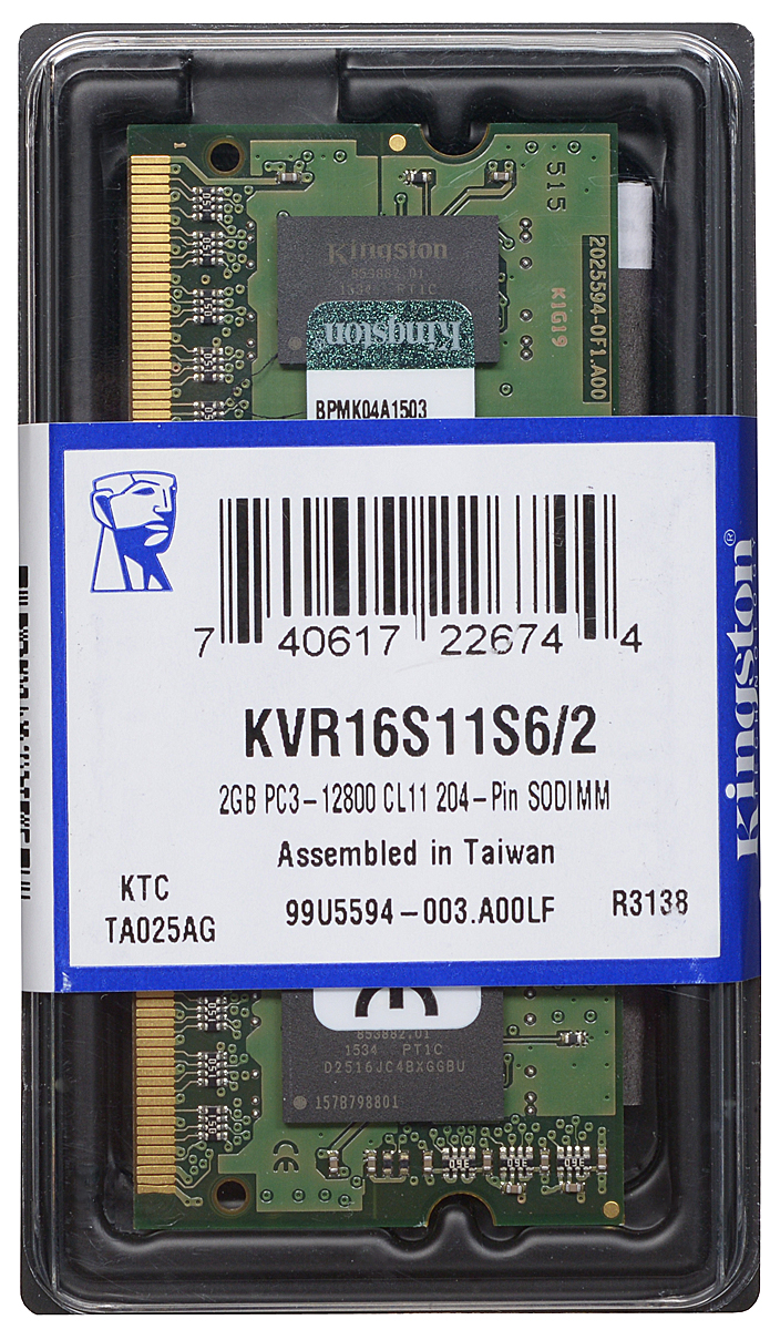 Kingston DDR3 2GB 1600 МГц модуль оперативной памяти (KVR16S11S6/2)KVR16S11S6/2 Kingston DDR3 2GB 1600 МГц модуль оперативной памяти (KVR16S11S6/2)KVR16S11S6/2Модуль оперативной памяти Kingston типа DDR3 для ноутбуков обеспечивает увеличенную рабочую частоту (по сравнению с DDR2) при сниженном тепловыделении и экономном энергопотреблении. Напряжение питания при работе составляет 1,5 В. В модуле также имеется 4 чипа с односторонним расположением.Объем памяти 2 ГБ позволит свободно работать со стандартными и офисными программами, а также нетребовательными играми. Работа осуществляется при тактовой частоте 1600 МГц и пропускной способности, достигающей до 12800 Мб/с, что гарантирует комфортную работу с большими объемами текстов, архивов и баз, а также возможность выполнения множества действий в единицу времени. Параметры тайминга 11-11-11 не принижают скорости работы системы.