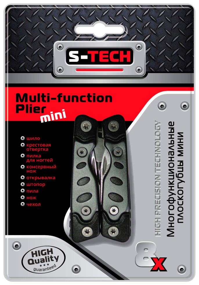Плоскогубцы Sapfire S-Tech. Мини, многофункциональные5005-SAS Плоскогубцы Sapfire S-Tech. Мини, многофункциональные5005-SASПлоскогубцы Sapfire S-Tech. Мини выполненыиз нержавеющей стали, пластика и алюминия.Легкий, многофункциональный комплект с отличным набором функций 8 в 1.В комплект входят:- шило, - крестовая отвертка, - консервный нож, - пилка для ногтей, - открывалка, - штопор, - пила, - нож,- чехол.Длина плоскогубцев: 7,5 см.Размер чехла: 5,5 х 10,5 см.