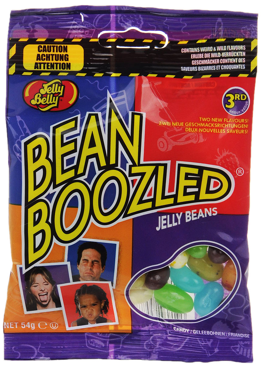 Jelly Belly Драже жевательное Ассорти Bean Boozled, 54 гУТ-00000355 Jelly Belly Драже жевательное Ассорти Bean Boozled, 54 гУТ-00000355Безумная коллекция от Jelly Belly: примешь ли ты вызов Bean Boozled, сравнивая вкуснейшие любимые желейные бобы с отвратительными? Вы никогда не узнаете какие из них окажутся неземным наслаждением, а какие — жутким разочарованием. Бобы со вкусом сочной груши не отличить от бобов с ароматом сочных соплей! Сладкая карамельная кукуруза в Bean Boozled может оказаться протухшим сыром. В серии Бин Бузлд единственный шанс узнать вкус желейных бобов — это рискнуть и попробовать. Зови друзей и подруг: проверь кто из них самый смелый и удачливый.Внимание! Упаковка содержит странные вкусы: вонючие носки, скошенная трава, тухлое яйцо, зубная паста, собачий корм, детские подгузники.