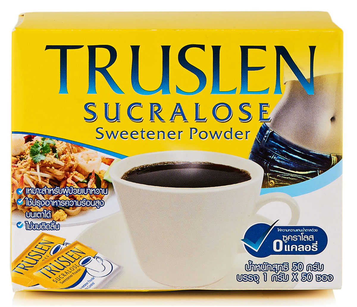 Truslen Sucralose подсластитель, 50 г0174 Truslen Sucralose подсластитель, 50 г0174Сахарозаменитель Truslen Sucralose, не содержащий калорий, может быть использован с напитками, а также в кулинарии, в том числе при приготовлении горячих блюд, поскольку не имеет горьковатого привкуса. Допустим для людей, поддерживающих диету или имеющих проблему повышенного уровня сахара в крови. Продукт готов к употреблению.Растворите содержимое пакетика для подслащивания по вкусу. 1 пакетик соответствует 2-3 чайным ложкам сахара.Применяется в кулинарии при приготовлении выпечки и любых горячих блюд.Подходит для подслащивания холодных и горячих напитков.Удобен в использовании. Не требует длительного растворения, поскольку имеет порошкообразную форму. Незаменим для подслащивания каш и творога. А главное вообще не содержит калорий.