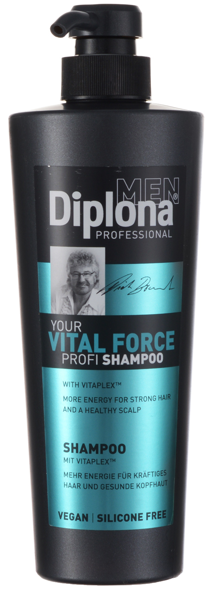 Diplona Professional Шампунь для мужчин Жизненная сила, 600 мл095199 Diplona Professional Шампунь для мужчин Жизненная сила, 600 мл095199Шампунь Diplona Professional Жизненная сила с витаминным комплексом Vitaplex создан специально для мужских волос, очищает волосы и кожу головы. Vitaplex - сбалансированный комплекс витаминов для оживления и восстановления кожи головы. Облегчает процесс расчесывания волос. Пантенол эффективно очищает кожу головы и волосы, оказывает сильное восстанавливающее действие, увлажняет волосы, способствует их росту и препятствует выпадению. Ментол успокаивает кожу головы, стимулирует кровообращение, придает ощущение свежести.Глицерин проникает во внутрь волоса, удерживает в нем влагу, тем самым делает его прочным и упругим. Характеристики:Объем: 600 мл. Артикул: 095199. Производитель: Германия. Товар сертифицирован.
