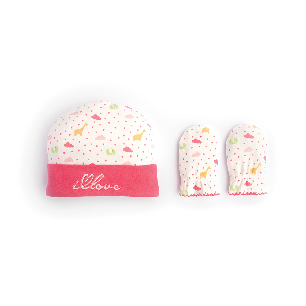 Комплект для девочки Babydays It Rains Love: шапочка, рукавички, цвет: белый, розовый. bd20021. Размер 30/32