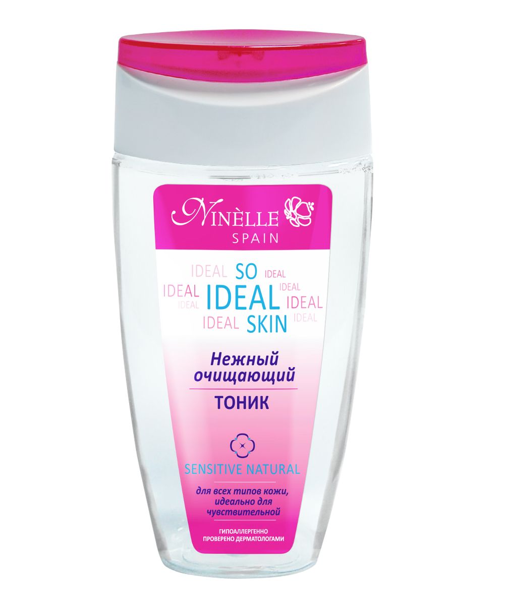 Ninelle So Ideal Skin Нежный очищающий тоник, 150 мл1070N10779 Ninelle So Ideal Skin Нежный очищающий тоник, 150 мл1070N10779Тоник серии SO IDEAL SKIN завершает процедуру очищения эффективно увлажняя и тонизируя кожу. Обеспечивает ей ощущение чистоты, свежести и комфорта. Средство интенсивно питает и смягчает кожу, гарантируя ей надежную защиту от негативного факторов окружающей среды, тем самым сохраняя ее красоту, молодость и здоровье. Содержит Hydromanil complex, Avenacare complex, Хлопковое масло, Бета-глюкан, Аллантоин, SPF6, UVA/UVB защита. Идеально подходит для ухода даже за самой нежной и чувствительной кожей. Не содержит алкоголя.