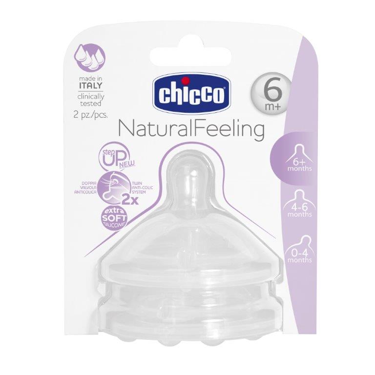 Chicco Соска Natural Feeling силиконовая для густой пищи от 6 месяцев 2 шт