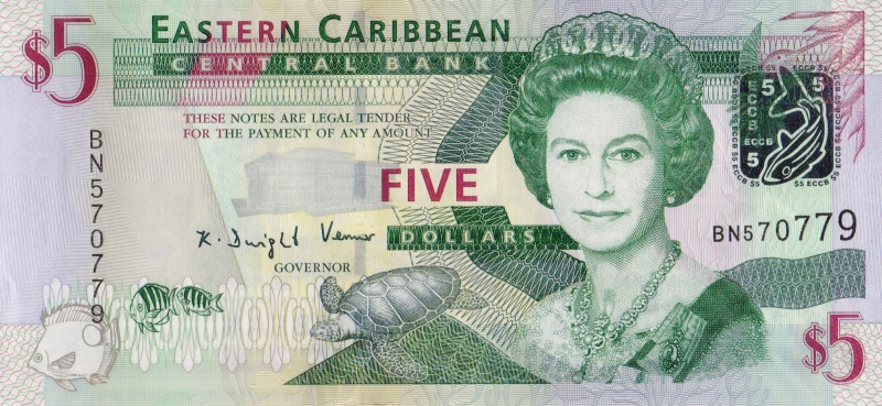Банкнота номиналом 5 долларов. Восточно-Карибские государства. 2008 год