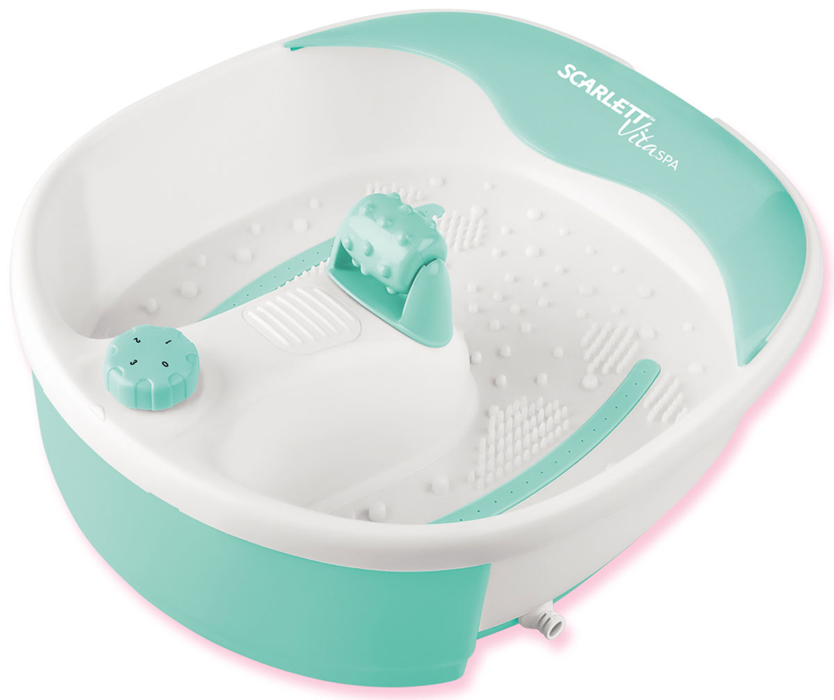 Scarlett SC-FM20101, White Green ванна для ногSC-FM20101 Scarlett SC-FM20101, White Green ванна для ногSC-FM20101Гидромассажная ванна для ног Scarlett SC-FM20101 возьмет на себя заботу о здоровье ваших стоп. Она улучшает циркуляцию крови в сосудах и уменьшает опухлость и отеки в ногах. Используйте ее при таких заболеваниях ног, как плоскостопие или болевой синдром. Проведите себе в свободное время приятный сеанс рефлексотерапии. Массажная поверхность ванны Scarlett SC-FM20101, воздействуя на определенные точки стоп, помогает улучшить работу всего организма человека.Безусловно, ванночка Scarlett SC-FM20101 пригодится не только при каких-либо проблемах стоп, но и как превосходное средство отдыха. Небольшой сеанс гидромассажа и у вас улучшится самочувствие, вы почувствуете, как отступает усталость и стресс.4-х позиционный переключатель режимовМассаж ног при помощи вибрации, тепла и воздушных пузырьковМассаж при помощи массажного шарикаВстроенный нагревательный элемент для поддержания температуры воды36 воздушных отверстий для расслабляющих пузырьковых ваннЭргономичный дизайн дна с массажными пальчиками для массажа биологически активных точекПрозрачная крышка для защиты от брызгРезиновые ножки для дополнительной устойчивости и предотвращения скольжения