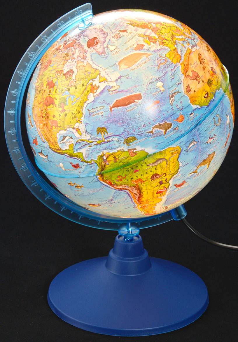 Globen Глобус Земли зоогеографический детский с подсветкой диаметр 21 см цвет подставки синий