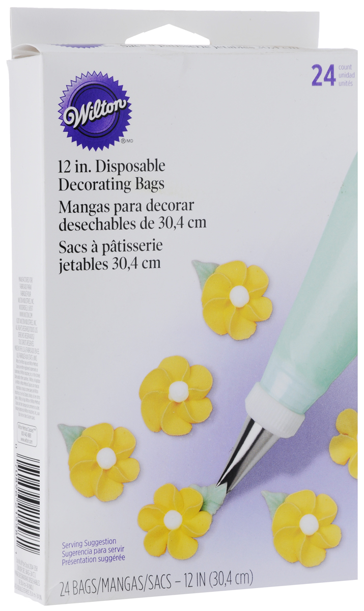 Кондитерские мешки Wilton, одноразовые, 24 штWLT-2104-1358 Кондитерские мешки Wilton, одноразовые, 24 штWLT-2104-1358Одноразовые кондитерские мешки Wilton изготовлены из высококачественного прочного полиэтилена, поэтому работать ими максимально удобно. Мешки можно использовать с фиксатором и без него. Идеальны для украшения кремом тортов и пирожных. Они также прекрасно подходят для растапливания шоколада или карамели (Candy Melts) в микроволновой печи. К мешкам подходят все стандартные насадки и фиксаторы (в комплект не входят). Вы просто используете мешок, а затем выбрасываете! Качественные и простые в использовании кондитерские мешки упростят процесс приготовления выпечки и станут незаменимым аксессуаром на кухне современной хозяйки.