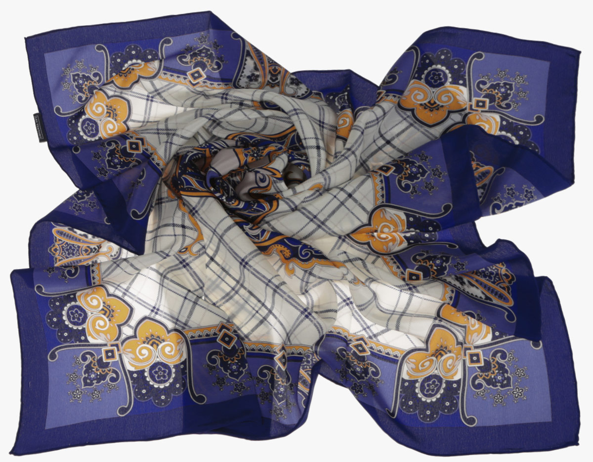 Платок женский Leo Ventoni, цвет: бежевый, синий. CX1516-50-10. Размер 90 см х 90 см