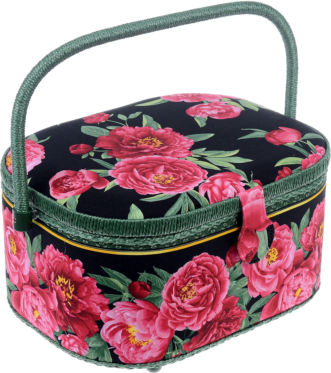 Шкатулка для рукоделия RTO Пионы, 31 х 21 х 17 см3672-RT-43 Шкатулка для рукоделия RTO Пионы, 31 х 21 х 17 см3672-RT-43Шкатулка для рукоделия RTO Пионы изготовлена из деревянного каркаса, обтянутого тканью с цветочным принтом. Для переноски имеется удобная ручка. Внутри шкатулки одно вместительное отделение. Внутренняя сторона крышкиоснащена 2 кармашками и круглой игольницей с двумя булавками. Шкатулка снабжена съемнойпластиковой вставкой с 7 секциями для хранения различных мелочей. Такаяоригинальная шкатулка подойдет для хранения разных предметов рукоделия: ниток,иголок, бусин, кнопок и многого другого. Шкатулка RTO Пионы будет предметомгордости ее обладательницы.Размер шкатулки (без учета ручки): 31 х 21 х 17 см.Размер вставки: 28,5 х 19 х 5 см.Высота ручки: 16 см.