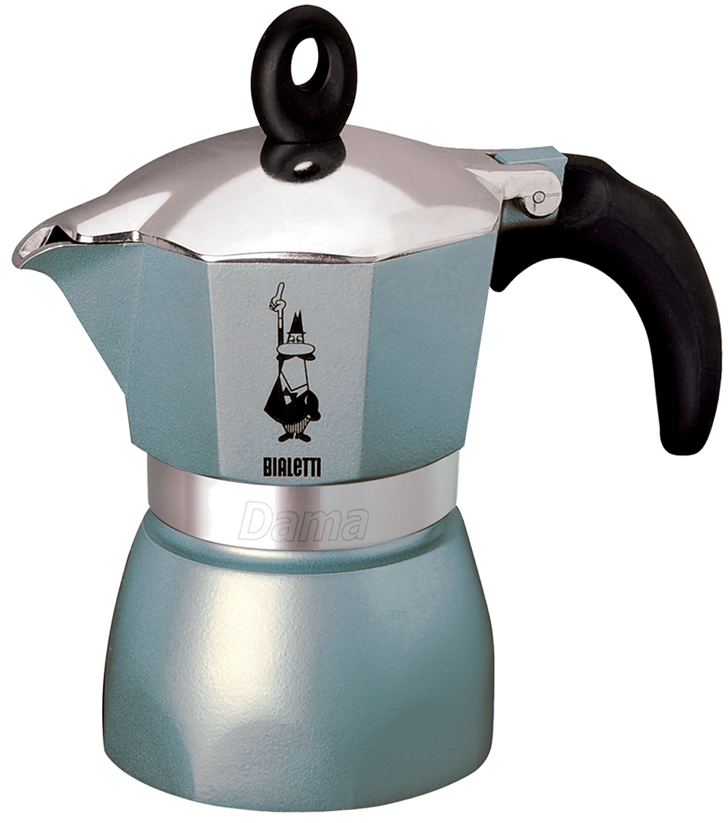 Кофеварка гейзерная Bialetti Dama Glamour, цвет: голубой, 3 порции4302 Кофеварка гейзерная Bialetti Dama Glamour, цвет: голубой, 3 порции4302Гейзерная кофеварка Bialetti Dama Glamour с современным ярким дизайном создана для тех, кто любит творческие кофе-брейки с интригующим и манящим ароматом. Изделие выполнено из алюминия, снабжено удобной ненагревающейся ручкой с прорезиненным покрытием. В гейзерной кофеварке кофе готовится за счет давления пара. Изделие имеет две емкости: верхнюю - для готового кофе, и нижнюю - для воды. На нижнюю емкость установлен фильтр в форме воронки. При нагревании часть воды в нижней емкости превращается в пар. Со временем его давление растет, и постепенно пар начинает выдавливать кипящую воду вверх. Вода проталкивается через молотый кофе, и полученный напиток выплескивается в верхнюю емкость. Когда вся жидкость из нижней емкости переместится в верхнюю, кофе готов. По принципу действия кофеварка напоминает гейзер, от чего и получила свое название. Предназначена для приготовления кофе на электрических и газовых плитах, а также других нагревающих поверхностях, кроме индукционных плит. Не рекомендуется мыть в посудомоечной машине. Высота (без учета крышки): 12,5 см. Диаметр (по верхнему краю): 9 см.