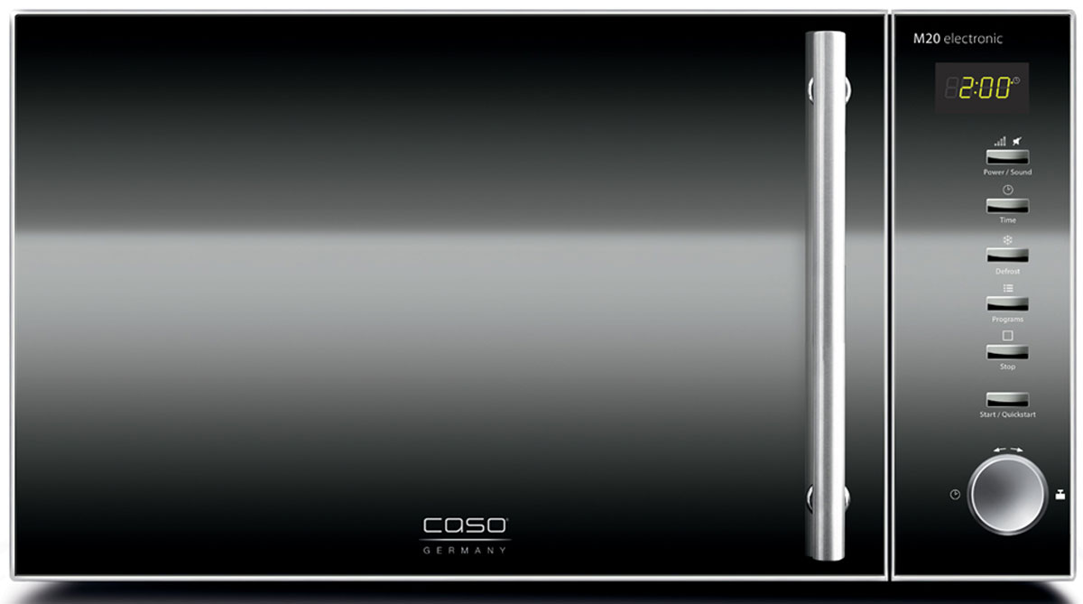 Caso M 20 Electronic, Black микроволновая печьM 20 Electronic Black Caso M 20 Electronic, Black микроволновая печьM 20 Electronic BlackМикроволновая печь Caso M 20 Electronic имеет объем 20 литров, что вполне достаточно для разморозки, приготовления или разогрева блюд среднего и большого размера, а также для выпечки в формах. Мощность микроволнового излучения составляет 800 Вт. Микроволновая печь может предложить 5 уровней мощности микроволнового излучения, 60 минут времени на таймере, как максимальную величину, а также режим размораживания полуфабрикатов. К тому же, камера печи оснащена яркой подсветкой, а сама печь - звуковым сигналом окончания таймера с возможностью его отключения.Диаметр тарелки: 25,5 см