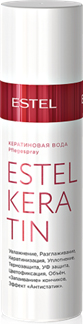 Estel Thermokeratin - Кератиновая вода для волос 100 млEK100 Estel Thermokeratin - Кератиновая вода для волос 100 млEK100Тип волос: Все Завершающий этап салонной услуги ESTEL THERMOKERATIN. Рекомендуется также использовать для ухода за волосами в домашних условиях. Обеспечивает плотность, восстановление и укрепление волос.Результат: Увлажнение, Кератинизация, Уплотнение, Цветофиксация, Объем, Разглаживание, Термозащита, Эффект «антистатик», «Запаивание» кончиков, УФ защита.