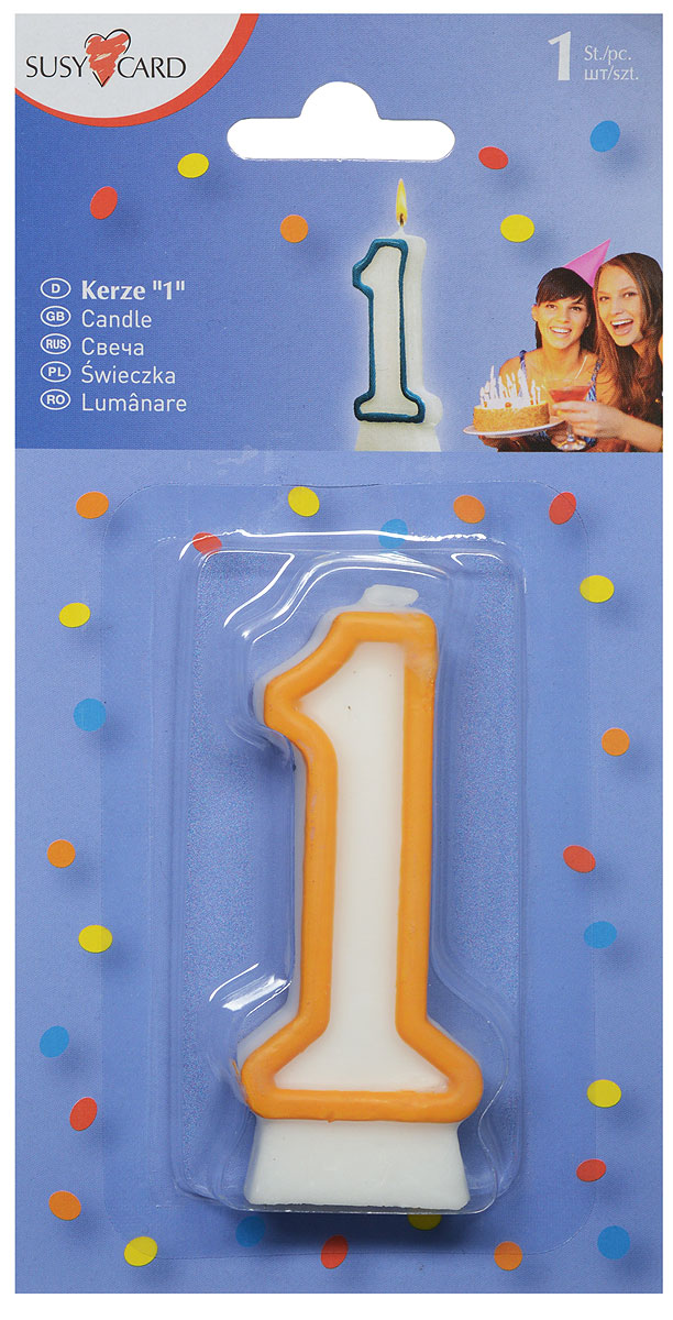 Susy Card Свеча-цифра для торта 1 год цвет желтый