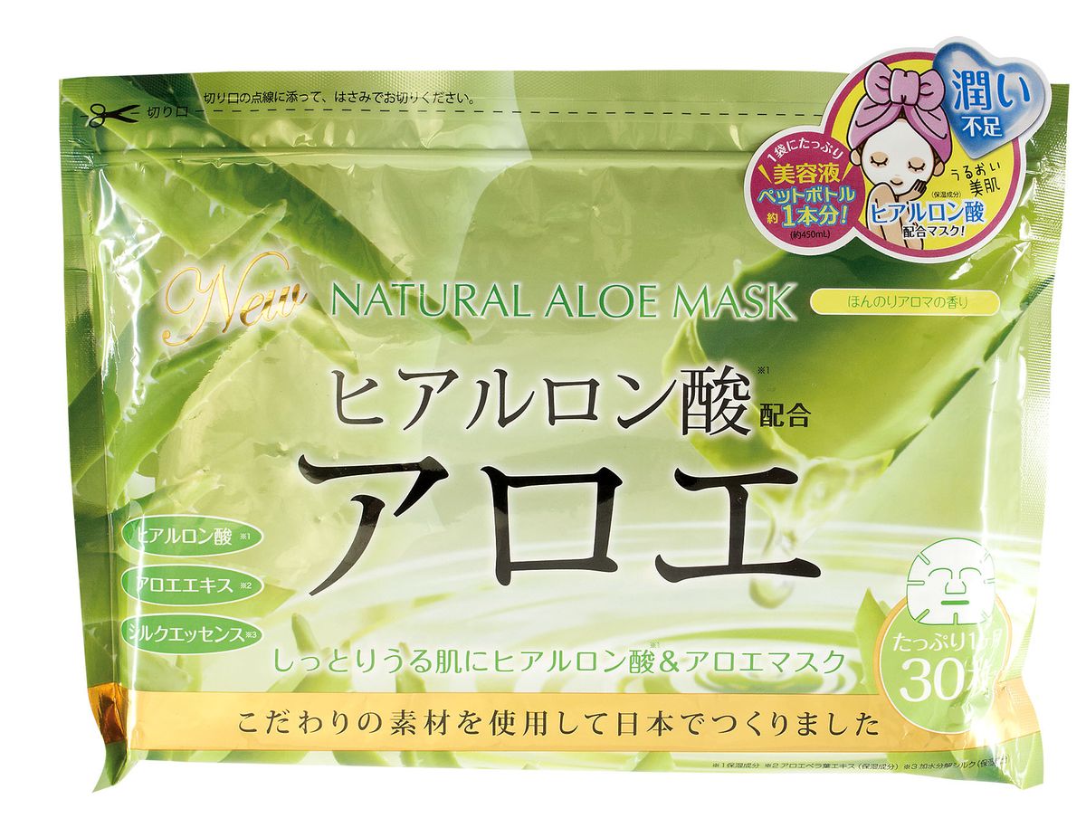 Japan Gals Курс натуральных масок для лица с экстрактом алоэ, 30 шт8482 Japan Gals Курс натуральных масок для лица с экстрактом алоэ, 30 шт8482JAPAN GALS курс натуральных масок для лица с экстрактом алоэ 30 штук Благодаря плотному прилеганию маски к лицу состав, которым пропитана шелковая маска-эссенция проникает глубоко в кожу, успокаивая и увлажняя ее изнутри. Два главных активных компонента:Гиалуроновая кислота - способствует увеличению содержания свободной воды в роговом слое, а также создает эффект дополнительной влажности, который помогает снизить испарение воды с поверхности кожи. Экстракт алоэ-вера – отвечает за увлажнение и питание, восстановление и защиту, очищение и нормализацию обменных процессов. Способ применения: Расправить маску. Плотно приложить к чистому лицу. Держать в течение 10-15 минут. При использовании маски на глаза веки следует держать закрытыми. Для особо тщательной проработки зоны под глазами сложите накладку. После применения маски лицо не требует дополнительного умывания.Меры предосторожности: Аллергические реакции возможны только в случае индивидуальной непереносимости отдельных компонентов. При покраснении, зуде, раздражении, прекратить применение продукта и проконсультироваться со специалистом. Не использовать при открытых ранах и опухолях. В целях гигиены следует использовать маску только один раз. Рекомендуется доставать маску из упаковки чистыми руками. Способ хранения: Держать в недоступном для детей месте. Во избежание попадания инородных тел, выливания жидкости или пересыхания, после использования плотно закрыть молнию и хранить вертикально молнией верх. Не рекомендуется хранить открытую упаковку под воздействием прямых солнечных лучей. Продукт рекомендуется использовать в течение 60 дней после вскрытия.Состав: вода, бутилен гликоль, глицерин, экстракт листьев алоэ вера, гиалуроновая кислота Na, гидролизованный шелк, экстракт конского каштана обыкновенного, экстракт цветов арники, экстракт листьев гамамелиса, экстракт листьев европейского плюща, экстракт листьев/ствола/цветов зверобоя, экстракт листьев винограда, каприлилгликоль, гидроксиэтилцеллюлоза, ксантановая камедь, лимонная кислота Na, лимонная кислота, ароматизаторы