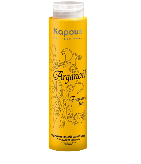 Kapous Увлажняющий шампунь для волос с маслом арганы Arganoil 300 млKap320 Kapous Увлажняющий шампунь для волос с маслом арганы Arganoil 300 млKap320Увлажняющий шампунь Kapous серии Arganoilэффективно питает волосы, способствует их восстановлению и быстрому росту. Состав масла арганы уникален. Он включает антиоксиданты, антибиотики и витамины А, Е, F. Масло арганы содержит около 80 % полезных жирных кислот, которые интенсивно препятствуют старению волос. Шампунь с маслом арганы незаменим при уходе за ломкими, поврежденными волосами и секущимися кончиками. Он придает волосам мягкость и прочность. Дополнительное увлажнение волос делает их эластичными и блестящими. Волосы надежно защищены от агрессии внешней среды, особенно от солнечных лучей, которые высушивают волосы и способствуют выгоранию цвета.Результат: Регулярное применение шампуня замедляет процессы старения, вызванные естественными возрастными факторами и неблагоприятным воздействием химических реакций, оказывает антистрессовое воздействие на волосы, снабжая их энергией.