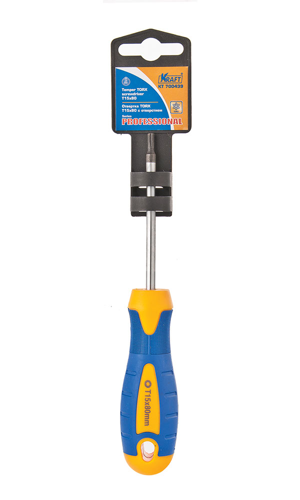 Отвертка шестигранная Kraft Professional, Т15 х 80 ммКТ 700439 Отвертка шестигранная Kraft Professional, Т15 х 80 ммКТ 700439Усиленная отвертка Kraft Professional с намагниченным шестигранным наконечником, которая предназначена для выполнения монтажных и демонтажных работ. Стержень изготовлен из прочной стали, что обеспечивает надежность и долговечность. Удобная двухкомпонентная рукоятка выполнена из пластика с резиновыми вставками, она обеспечивает комфорт при длительных работах.Размер шлица: Т15. Длина стержня: 80 мм.