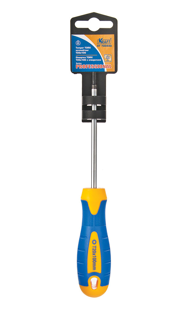 Отвертка TORX с отверстием Kraft Т25х100 КТ 700441КТ 700441 Отвертка TORX с отверстием Kraft Т25х100 КТ 700441КТ 700441- Cr-V, двухкомпонентная рукоятка
