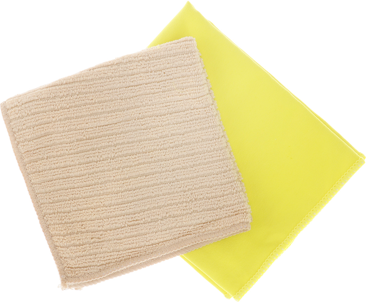 Набор салфеток для мытья и полировки автомобиля Sapfire Cleaning Cloth & Suede, цвет: желтый, бежевый, 35 х 40 см, 2 штSFM-3069_желтый, бежевый Набор салфеток для мытья и полировки автомобиля Sapfire Cleaning Cloth & Suede, цвет: желтый, бежевый, 35 х 40 см, 2 штSFM-3069_желтый, бежевыйНабор многофункциональных салфеток Sapfire Cleaning Cloth & Suede выполнен из микрофибры и искусственной замши. Каждая нить после специальной химической обработки расщепляется на 12-16 клиновидных микроволокон. Микрофибровое полотно удаляет грязь с поверхности намного эффективнее, быстрее и значительно более бережно в сравнении с обычной тканью, что существенно снижает время на проведение уборки, поскольку отсутствует необходимость протирать одно и то же место дважды. Набор обладает уникальной способностью быстро впитывать большой объем жидкости. Клиновидные микроскопические волокна захватывают и легко удерживают частички пыли, жировой и никотиновый налет, микроорганизмы, в том числе болезнетворные и вызывающие аллергию. Нежная текстура искусственной замши идеально подходит для сухой протирки деликатных поверхностей. Салфетка великолепно удаляет пыль и грязь. Протертая поверхность становится идеально чистой, сухой, блестящей, без разводов и ворсинок. Микрофибра устойчива к истиранию, ее можно быстро вернуть к первоначальному виду с помощью машинной стирки при малом количестве моющих средств. Салфетку из замши использовать только в сухом виде. Тканевую салфетку, как в сухом так и во влажном виде.Состав салфеток: полиэстер (85%), полиамид (15%).Размер салфеток: 35 х 40 см.