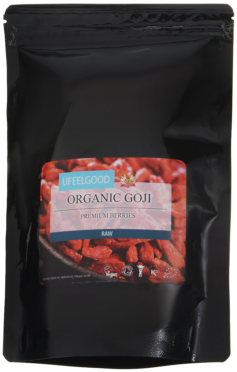 UFEELGOOD Organic Goji Premium Berry органические ягоды годжи, 200 г60 UFEELGOOD Organic Goji Premium Berry органические ягоды годжи, 200 г60За последнее десятилетие ягоды годжи приобрели небывалую популярность, их включают в свой рацион все, кто заботится о здоровом и полноценном питании. Этим продуктом легко дополнять свой ежедневный рацион, вы можете добавить небольшие ягоды в тушеное мясо, фруктовый салат, мюсли или в коктейль.Годжи содержат витамин С, это мощный природный антиоксидант, который предотвращает старение организма и повышает иммунитет. Витамин Е и каротин поддерживает здоровый вид кожи. Высокое содержание полисахаридов делает ягоды годжи жизненно важными в поддержании оптимальной клеточной коммуникации организма.