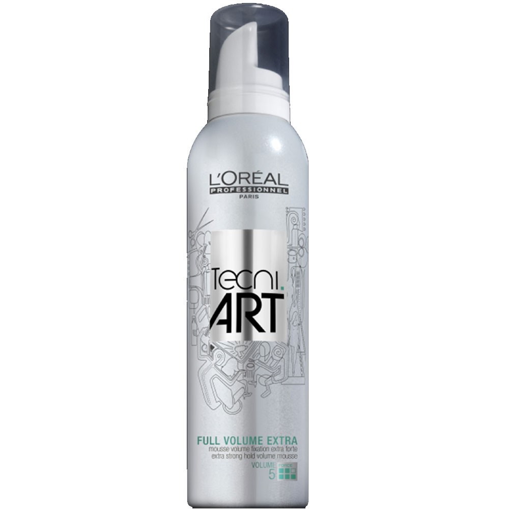 LOreal Professionnel Tecni. art Volume Мусс для объема нормальных и непослушных волос (фикс.5) 250 млE0614543 LOreal Professionnel Tecni. art Volume Мусс для объема нормальных и непослушных волос (фикс.5) 250 млE0614543Мусс от Лореаль Фулл Волюм Экстра поможет вам создать неповторимый стиль прически для нормальных или плохо укладывающихся волос. Суперлегкая текстура мусса делает волосы любого типа мягкими и эластичными. Формула Фулл Экстра Волюм с УФ-фильтрами не только позволяет уберечь ваши волосы от вредного солнечного излучения, но и защищает их от термического воздействия (сушка феном).