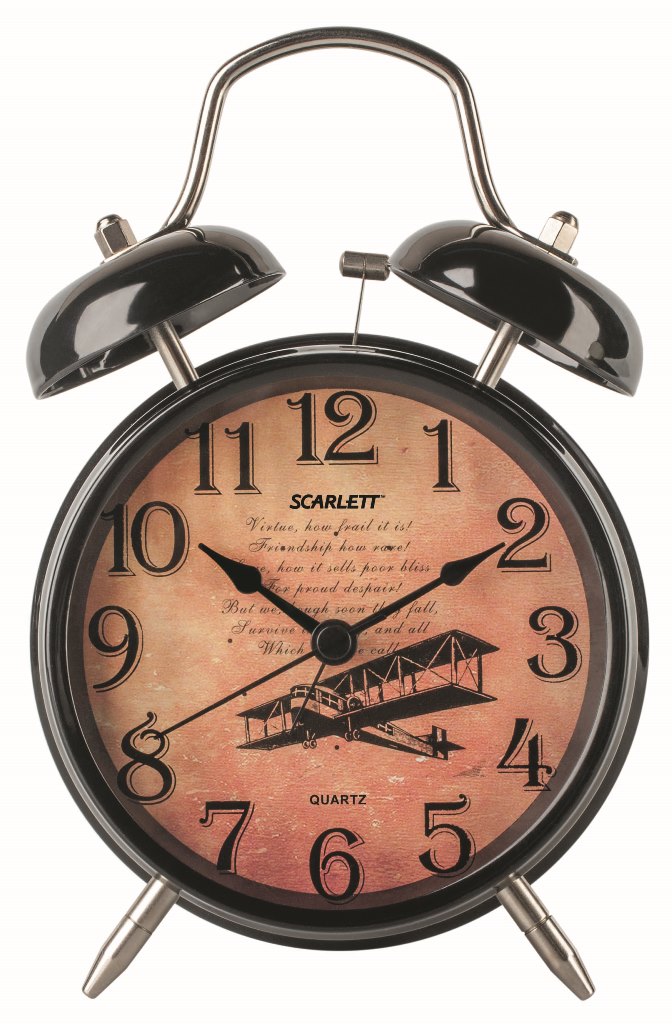 Будильник Scarlett. SC - AC1009BSC - AC1009B Будильник Scarlett. SC - AC1009BSC - AC1009BБудильник Scarlett с надежным кварцевым механизмом - это не только функциональное устройство, но и оригинальный элемент декора, который великолепно впишется в интерьер вашего дома. Он снабжен четырьмя стрелками: часовой, минутной, секундной и стрелкой завода. Циферблат оформлен в классическом стиле. Сверху будильника располагается механический звонок, работает до его отключения. Отличительной особенностью этого будильника является то, что он обладает плавным, бесшумным ходом. Будильник работает от 1 батарейки типа АА напряжением 1,5 В (батарейка в комплект не входит). Будильник Scarlett - это надежность, качество и изящность стиля во все времена.