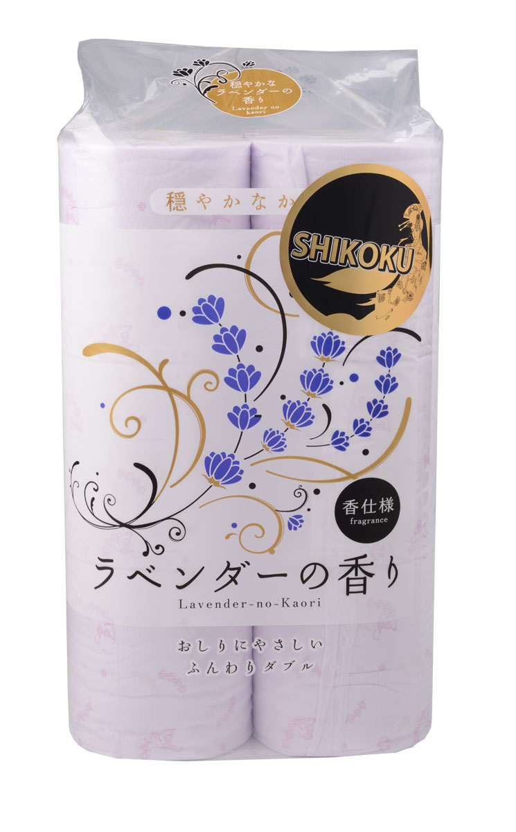 Парфюмированная туалетная бумага Shikoku Lavender-no-Kaori, 2-х слойная, 12 рулонов20808 Парфюмированная туалетная бумага Shikoku Lavender-no-Kaori, 2-х слойная, 12 рулонов20808Туалетная бумага Shikoku в данной серии представлена ароматом лаванды./ По сравнению с синтетическим запахом обычной ароматизированной бумаги, ароматы Shikoku Tokushi природные, изысканные и утонченные./ Также при производстве бумаги используется 100% целлюлоза, которая прошла тщательный отбор и особую обработку, а многолетний опыт сотрудников копании гарантирует высокое качество туалетной бумаги Shikoku Tokushi./ Туалетная бумага Shikoku мгновенно впитывает даже большое количество воды, поскольку между слоями бумаги есть воздушное пространство, что позволяет сократить объемы используемой бумаги на треть, а глубокие линии тиснения обеспечивают надежное соединение слоев и прочность бумаги. / Туалетная бумага Shikoku изготовлена из природных материалов и воды из источников Ниёдогава. /Состав: натуральная 100% целлюлоза./Срок годности не ограничен.