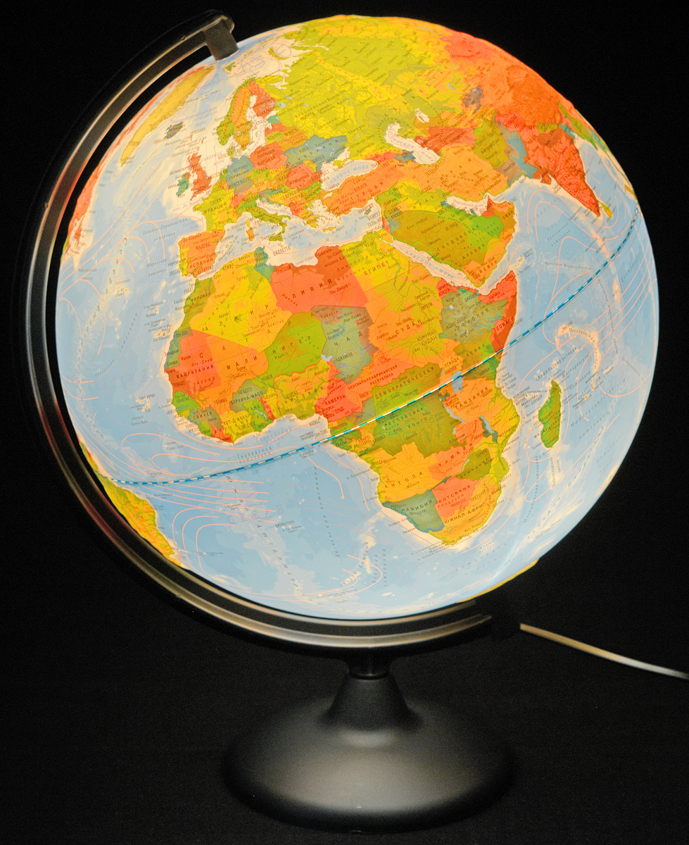 Глобусный мир Глобус с физической/политической картой мира рельефный диаметр 32 см с подсветкой