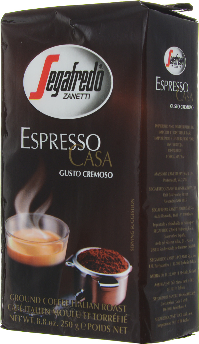 Segafredo Espresso Casa кофе молотый, 250 г401.001.004 Segafredo Espresso Casa кофе молотый, 250 г401.001.004Кофе Segafredo Espresso Casa создан профессионалами кофе, которые подготовили сбалансированную смесь высшего сорта Арабики и Робусты, придающую напитку насыщенный сливочный вкус и интенсивный аромат. В точности как эспрессо из настоящей итальянской кофейни.