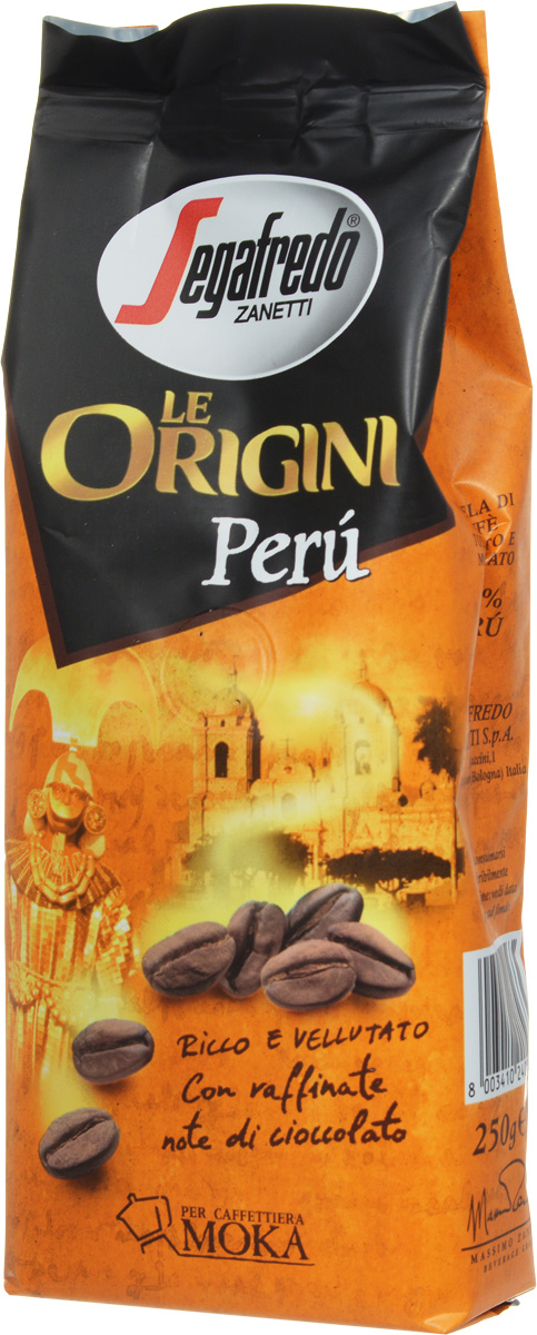 Segafredo Le Origini Peru кофе молотый, 250 г401.001.021 Segafredo Le Origini Peru кофе молотый, 250 г401.001.021Segafredo Le Origini Peru - молотый кофе с элегантными шоколадными нотками. Микроклимат Перуанского плато идеально подходит для выращивания кофе, который обладает насыщенным вкусом, с бархатистыми нотками шоколада и карамели.