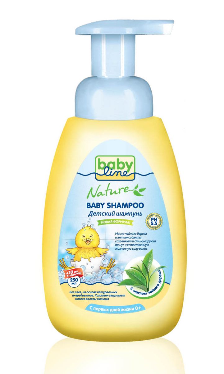 BabyLine Nature Шампунь детский с маслом чайного дерева с первых дней жизни 260 млDN 63 BabyLine Nature Шампунь детский с маслом чайного дерева с первых дней жизни 260 млDN 63Детский шампунь Babyline Nature с маслом чайного дерева специально разработан для ежедневного мытья волос. Особенности: · Бережно и тщательно очищает тонкие волосы малыша, придавая им естественный блеск и мягкость. ·Масло чайного дерева, входящее в состав шампуня, успокаивает и предупреждает раздражение и зуд, а также обладает антисептическим эффектом. ·Идеально подходит для ежедневного применения.Товар сертифицирован.