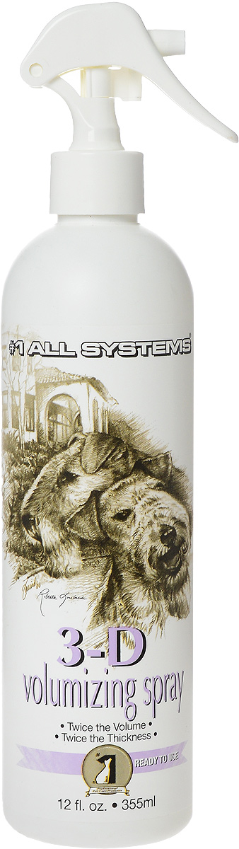 Спрей для увеличения объема 1 All Systems 3D Volumizing, для кошек и собак, 355 мл9206 Спрей для увеличения объема 1 All Systems 3D Volumizing, для кошек и собак, 355 мл9206Спрей для кошек и собак 1 All Systems 3D Volumizing прекрасно увеличивает объем и густоту шерсти в 2 раза. Консистенция спрея не липкая и не жирная, а при распылении воды на шерсть позволяет менять стиль укладки. Не накапливается. После распыления шерсть расчесывается без повреждения.Способ применения:Нанесите необходимое количество на чистую, свежевымытую шерсть и моделируйте прическу как обычно. Чем больше спрея использовано, тем больше густота и объем шерсти. Может быть использован по всей поверхности тела, по всему объему шерсти или только на корнях волос, чтобы приподнять их.