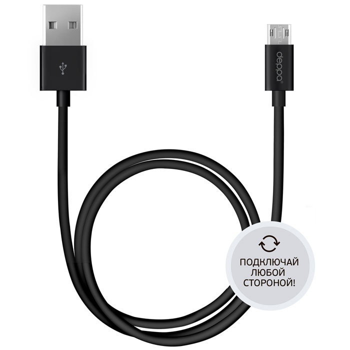 Deppa дата-кабель USB - micro USB, Black (1.2 м)