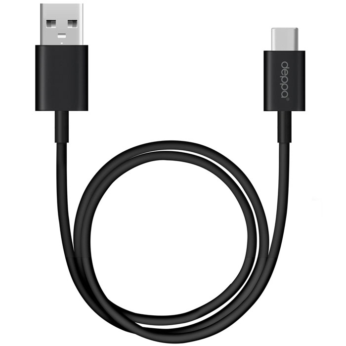 Deppa дата-кабель USB A - USB Type C, Black (1.2 м)