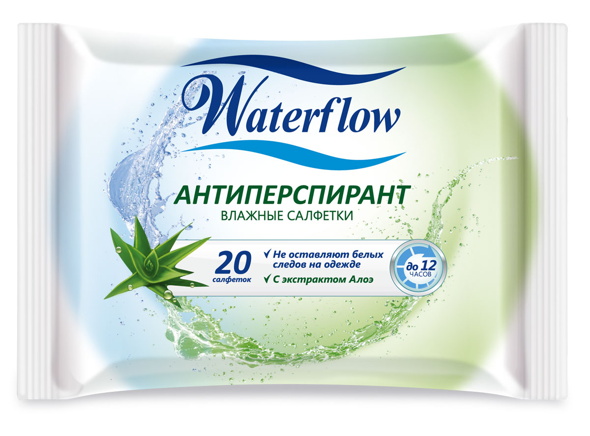Waterflow Влажные освежающие салфетки Антиперспирант, 20 шт4985 Waterflow Влажные освежающие салфетки Антиперспирант, 20 шт4985Содержат натуральные экстракты полезных растений; Удобный для использования размер салфетки 14x20см; Изготовлены из мягкого, нежного для кожи материала Spunlace (спанлейс), который хорошо очищает кожу; При использовании салфетки не оставляют волокон на коже, т.к. материал произведен по технологии Hydro Jet; Не содержат спирт. Благодаря своему составу поддерживают естественный уровень pH, не вызывают сухости кожи при использовании; Для обеспечения гигиеничности продукции фасовка осуществляется без применения ручного труда; Клеевой клапан помогает сохранить потребительские свойства продукта даже после вскрытия. Салфетки не высыхают и не теряют запаха
