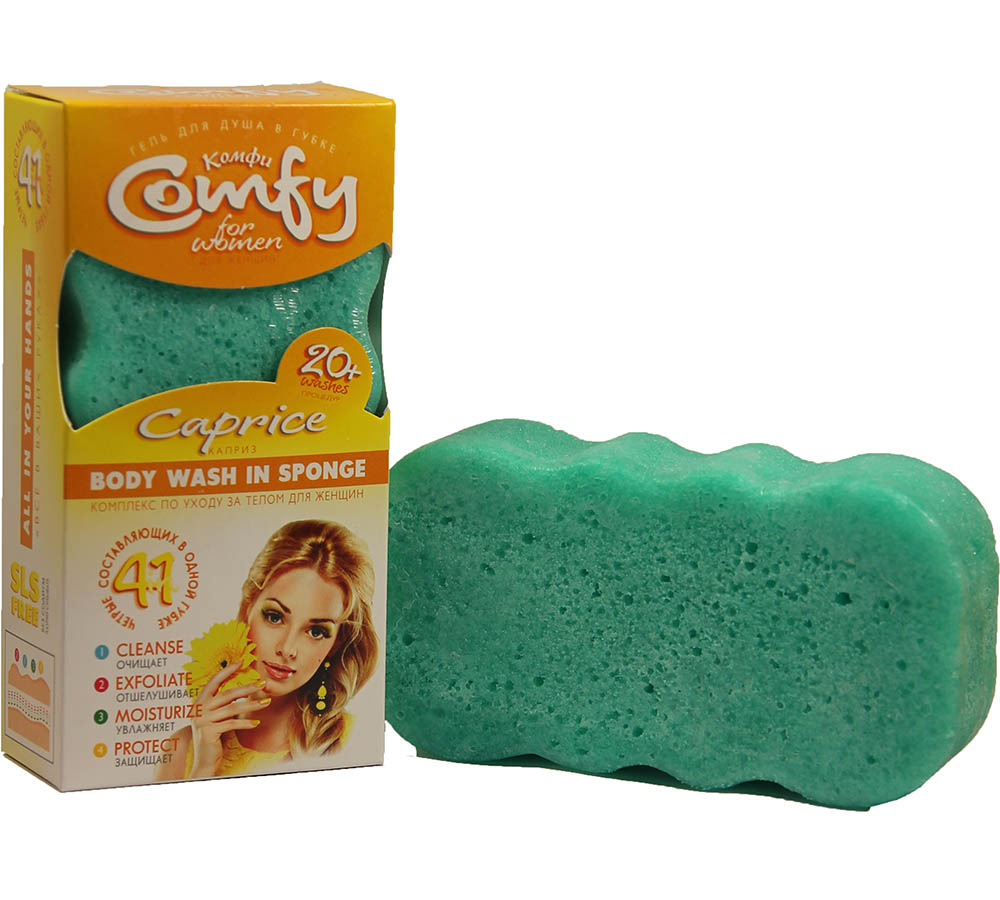 Comfy Комплекс Caprice 2в1 по уходу за телом для женщин (губка + гель для душа)4603721013081 Comfy Комплекс Caprice 2в1 по уходу за телом для женщин (губка + гель для душа)4603721013081увлажняют,питают и защищают кожу при каждом использовании.Нежная текстура заботливо массирует тело и улучшает кровообращение.Приэтом, Charm содержитдополнительный жесткий слой,который более активно работает с теми местами тела,где требуется отшелушивающее действие для затвердевших слоев кожи.Caprice великолепно очищает, увлажняет, питает и защищает кожу при каждом использовании. Нежная текстура заботливо массирует тело и улучшает кровообращение. При этом, Charm содержит дополнительный жёсткий слой, который более активно работает с теми местами тела, где требуется отшелушивающее действие для затвердевших слоёв кожи.Уважаемые клиенты! Обращаем ваше внимание на то, что упаковка может иметь несколько видов дизайна. Поставка осуществляется в зависимости от наличия на складе.