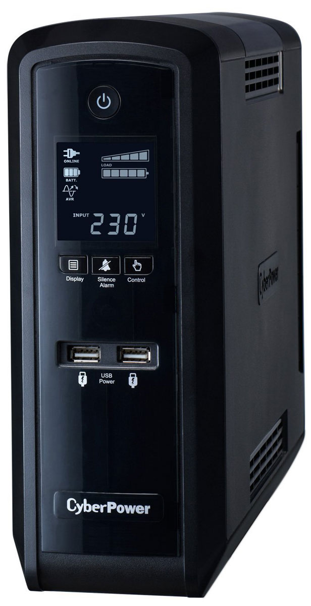 CyberPower CP1500EPFCLCD 1500VA/900W линейно-интерактивный ИБПCP1500EPFCLCD CyberPower CP1500EPFCLCD 1500VA/900W линейно-интерактивный ИБПCP1500EPFCLCDИсточник бесперебойного питания CyberPower CP1500EPFCLCD предназначен для защиты компьютерного оборудования и вспомогательной техники от основных неполадок с электропитанием: скачков и исчезновения напряжения в сети, радиочастотных помех и высоковольтных выбросов. Модель снабжена специальным программным обеспечением, информативным дисплеем и системой звуковой сигнализации, оповещающей об изменениях, связанных с работой прибора, что позволяет контролировать состояние устройства. Многофункциональный ЖК-дисплей обеспечивает быстрый доступ к точной информации о питании и батарее. Программное обеспечение PowerPanel демонстрирует широкие возможности ИБП, такие как вход / выход напряжения, самодиагностика, и приблизительное время резерва аккумулятора.С энергосберегающий технологией, адаптивная серия PFC Sinewave экономит до 75% электроэнергии, следовательно, и расходы на оплату электричества. Кроме того, ИБП данной серии допускают возможность самостоятельной замены батареи без необходимости обращения к специалистам.Время перехода на батареи: 4 мсТип батареи: 2 x 12В 8,5АчЗащита телефонной линии/локальной сетиВремя работы при полной нагрузке: 2 минВремя работы в резервном режиме при нагрузке 50%: 9 минутИнтерфейсы: RJ-11/45, USB (Type B), USB 2.0Время зарядки аккумуляторной батареи: 8 часовВыходные разъёмы: 6 x Schuko (розетки евростандарт с заземлением)Поддержка ОС: Windows 8, Windows 7, Windows Vista, Windows XP, Windows Server 2012, Windows Server 2008, Windows Server 2003, Linux