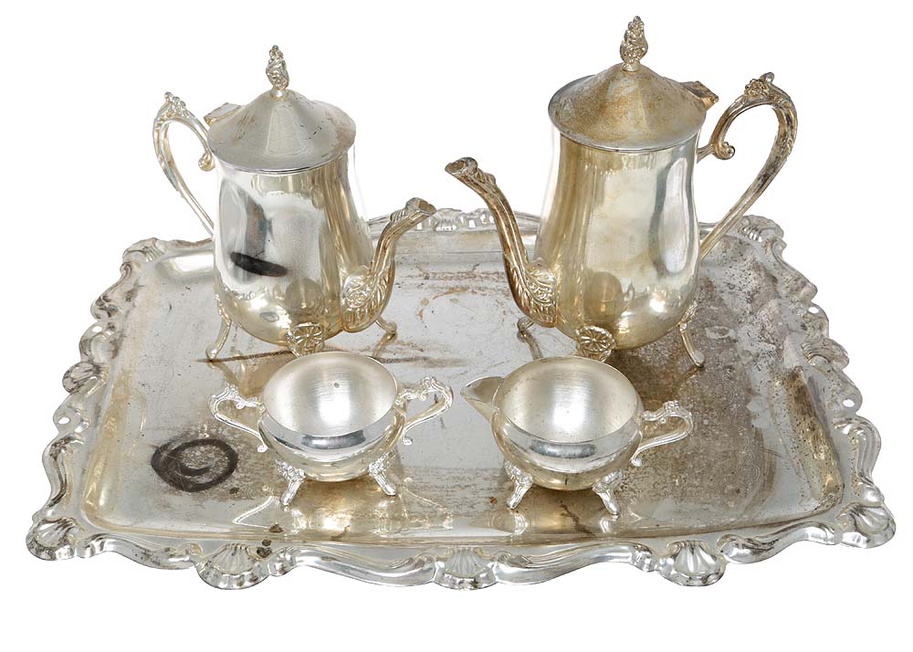 Чайно-кофейный набор из 5-ти предметов. Металл, серебрение. Великобритания, конец XIX века